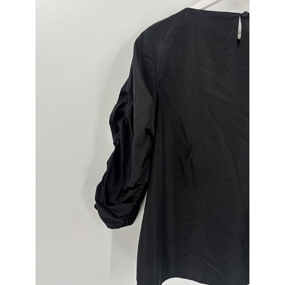 Tibi Blouse Womens 4 Black Ruched Ruffle 3/4 Sleeves Keyhole Back Button - Picture 13 of 16